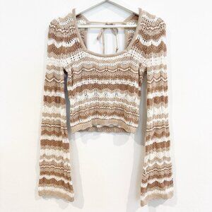 Hollister Crochet Square Neck Flare Sleeve Knit Cropped Top Boho Bohemian Medium
